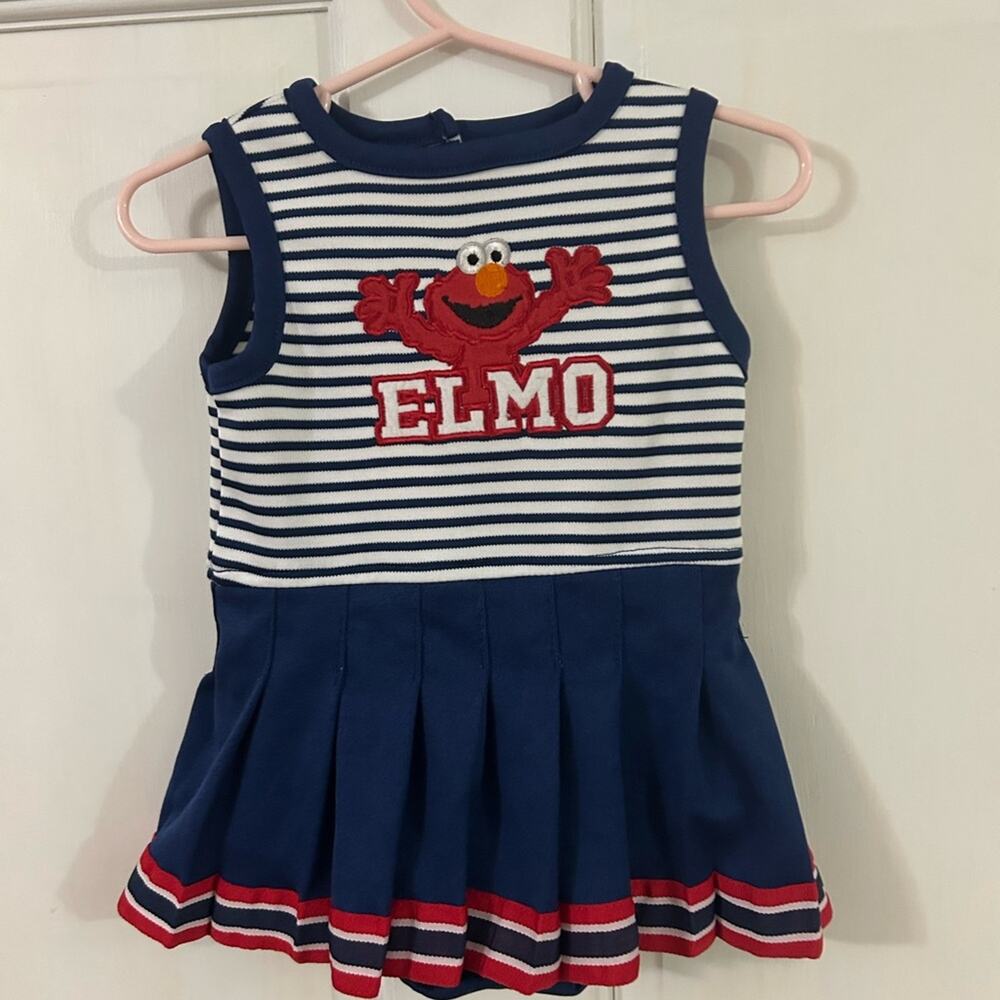 Sesame Street Elmo Navy White Red Striped Dress 6-9 month
